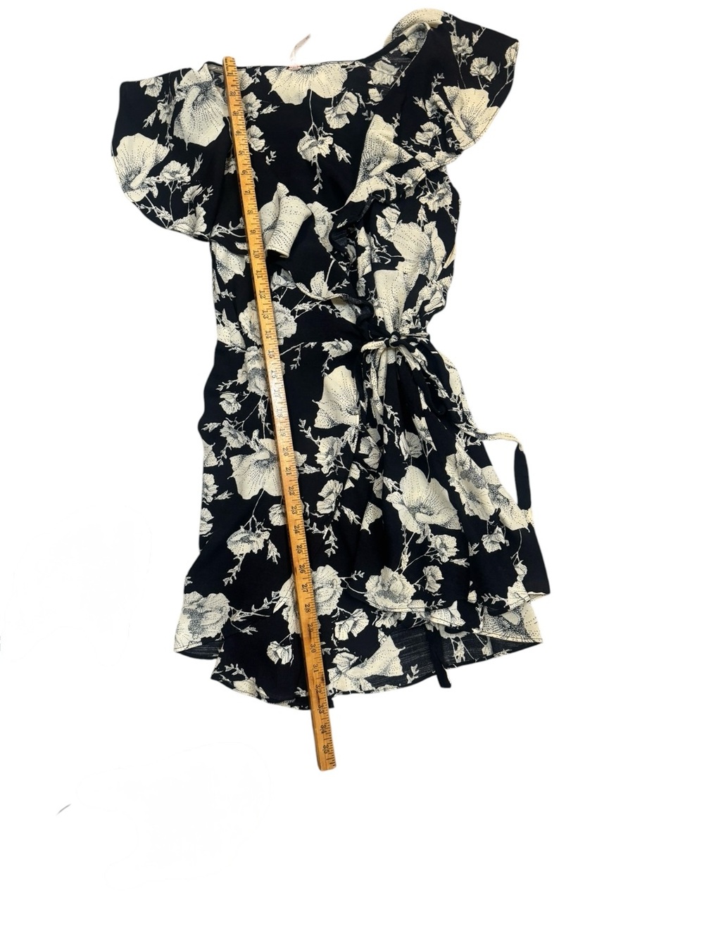 Free People French Quarter Floral Wrap Dress Size M Black Ruffle Sleeve - Picture 4 of 7